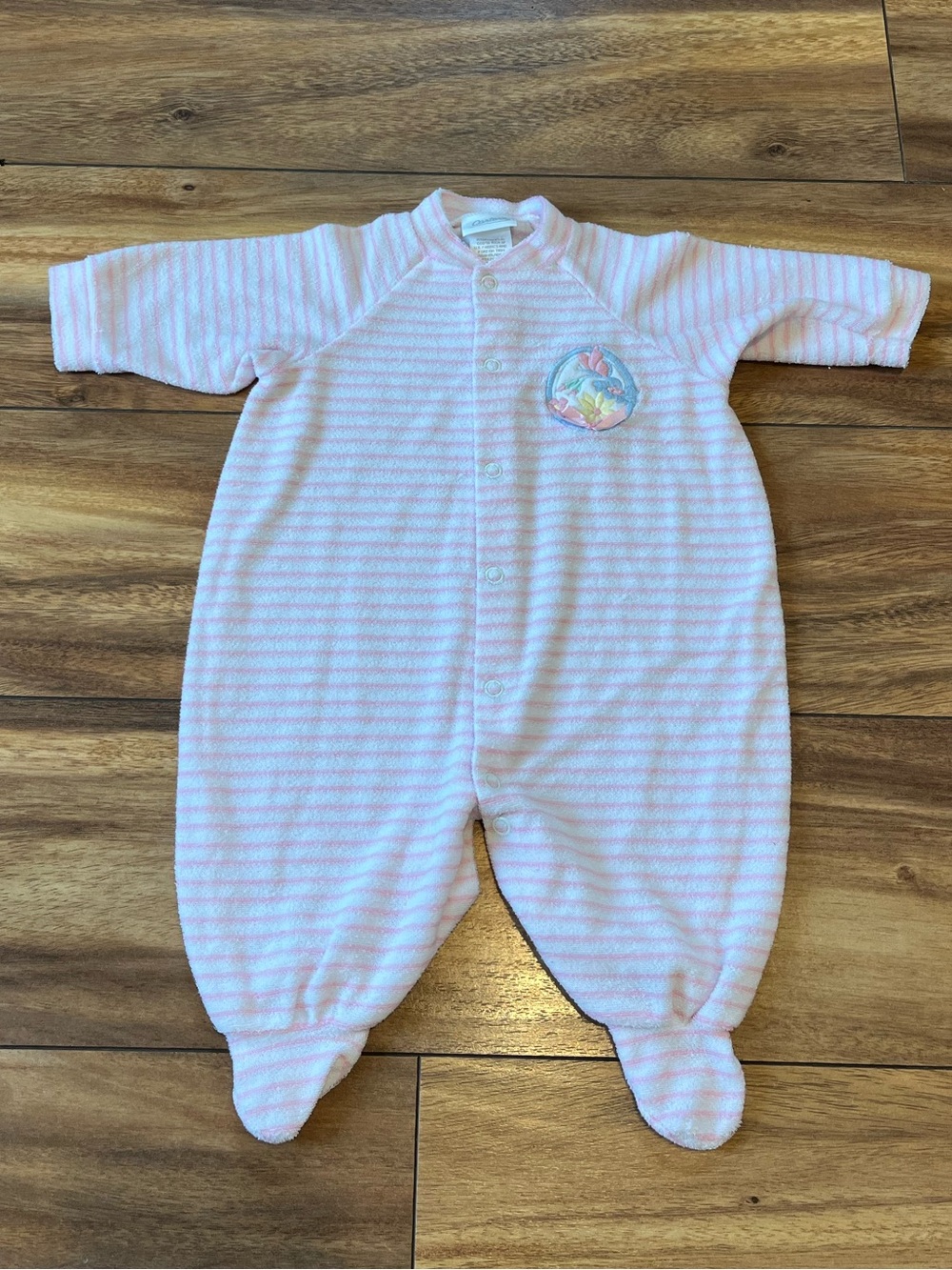 Vintage carters babygirl long sleeve bodysuit embroidered flowers striped pink
